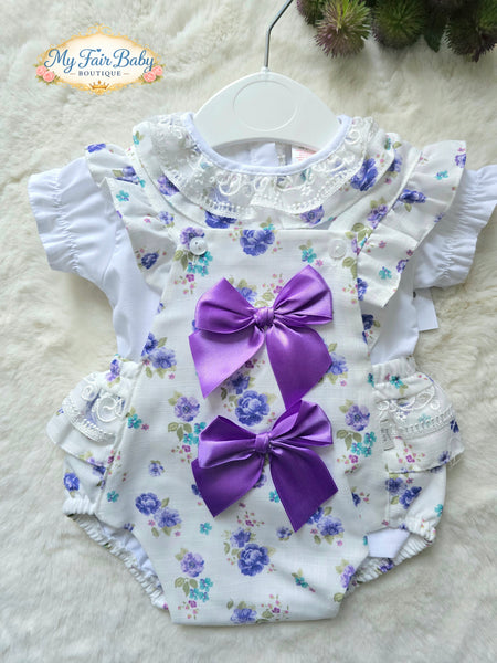 Spanish Baby Girls Purple Floral Romper Set M002P
