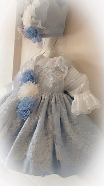 Ela Confeccion SS26 Girls Blue Lucia Lace Puffball Dress - MADE TO ORDER