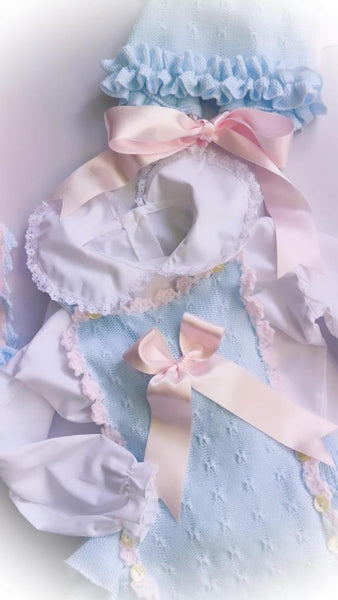 Ela Confeccion AW25 Girls Blue & Pink Knitted Romper - MADE TO ORDER