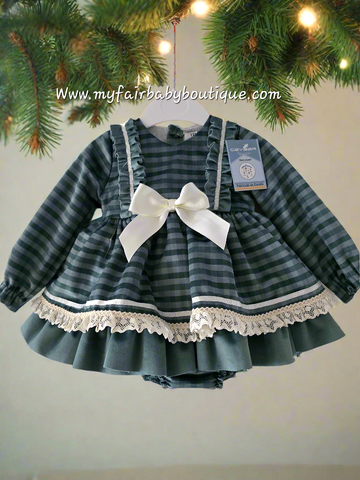 Ceyber AW25 Spanish Girls Green Velvet Checked Dress B2550 ~ 12m-6y