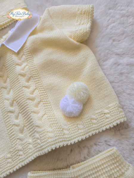 Spanish Baby Boys Lemon Knitted Jam Pant 3pc Set ~ 0-3m