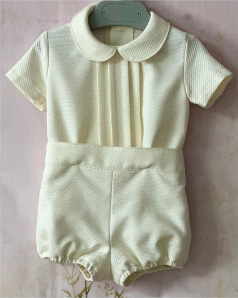 Sonata Infantil Spanish Baby Boys Cream Pique Short Set VE2429 ~ MADE TO ORDER