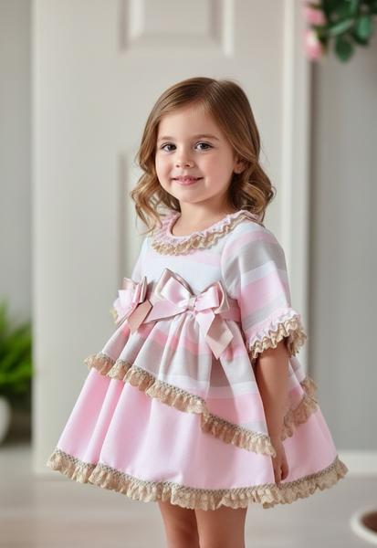 Ceyber Spanish Girls Pink & Gold Striped Dress MC5229 ~ 8y