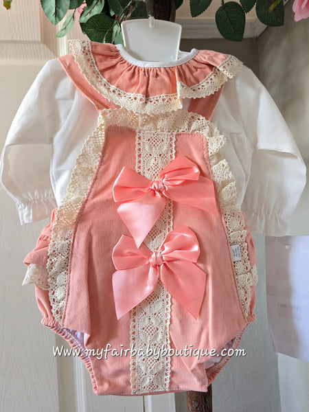 Spanish Baby Girls Peach & Cream Romper ~ 12-36m