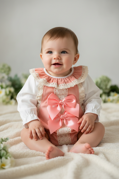 Spanish Baby Girls Peach & Cream Romper ~ 12-36m