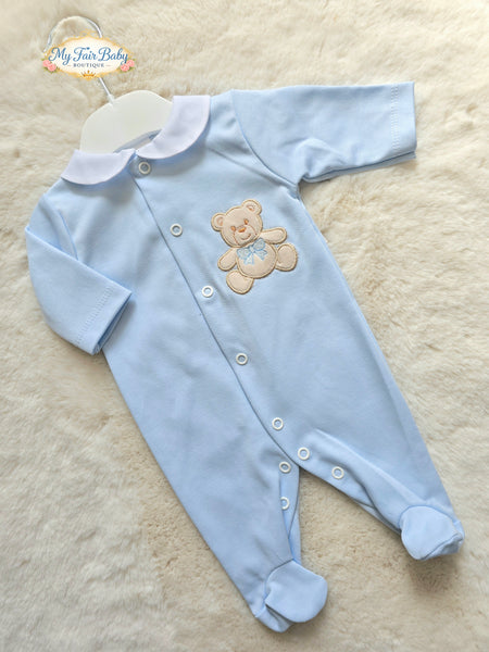 Spanish Baby Boys Blue Teddy Cotton Sleepsuit/Babygrow SG263