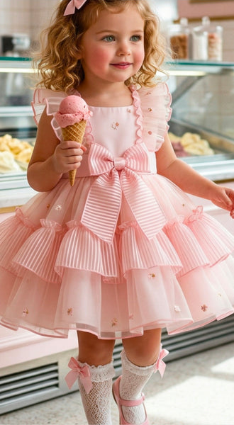 Sonata Infantil SS26 Girls Pink Gelato Puffball Dress VE2622 ~ MADE TO ORDER