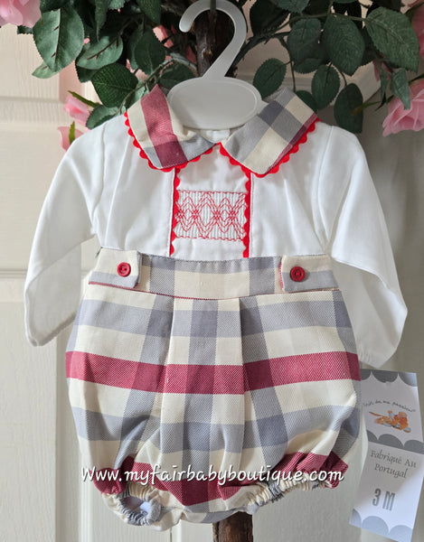 Spanish Baby Boys Red & Grey Check Short Set - 6-36m