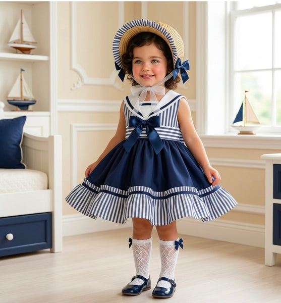 Sonata Infantil Girls Navy Sailor Puffball Dress M311 - MADE TO ORDER