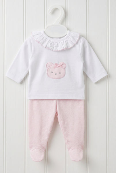 Spanish Baby Girls White & Pink Teddy 2pc Set M20 ~ NB-6m
