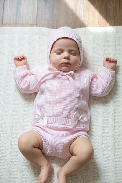 Spanish Baby Girls Pink Knitted Bow Jam Pant 3pc Set