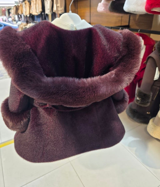 Traditional Girls Burgundy Fur Winter Coat & Dress Set ~ 2-11y