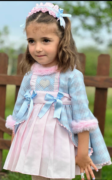 Sonata Infantil AW25 Spanish Girls Blue & Pink Check Puffball Dress IN2519 ~ MADE TO ORDER