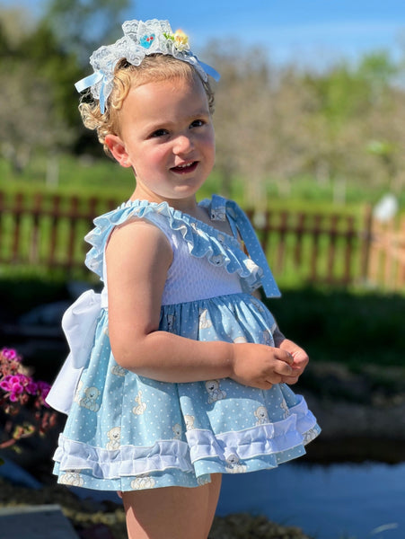 Sonata Infantil Girls Blue Teddy Summer Dress VE2522- MADE TO ORDER