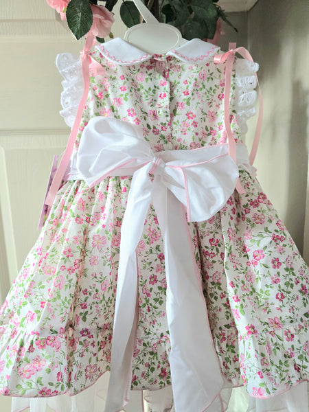 Sonata Infantil SS26 Girls Multi Floral Smocked Heart Dress VE2617 ~ MADE TO ORDER