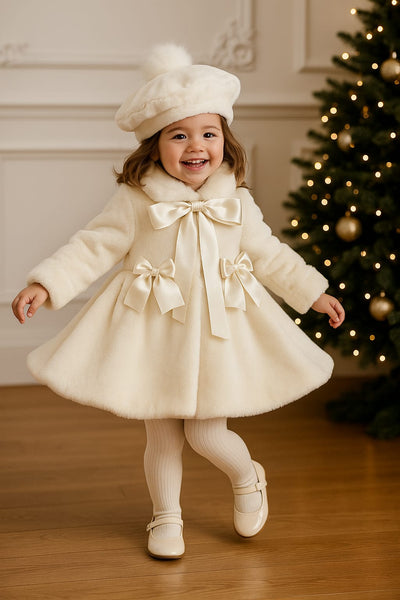Sonata AW25 Spanish Girls Cream Fur Osita Winter Coat & Beret IN2523 - 2y ~ IN STOCK NOW