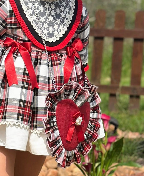 Sonata Infantil AW25 Spanish Girls Red Plaid Heart Bag IN2501 - MADE TO ORDER