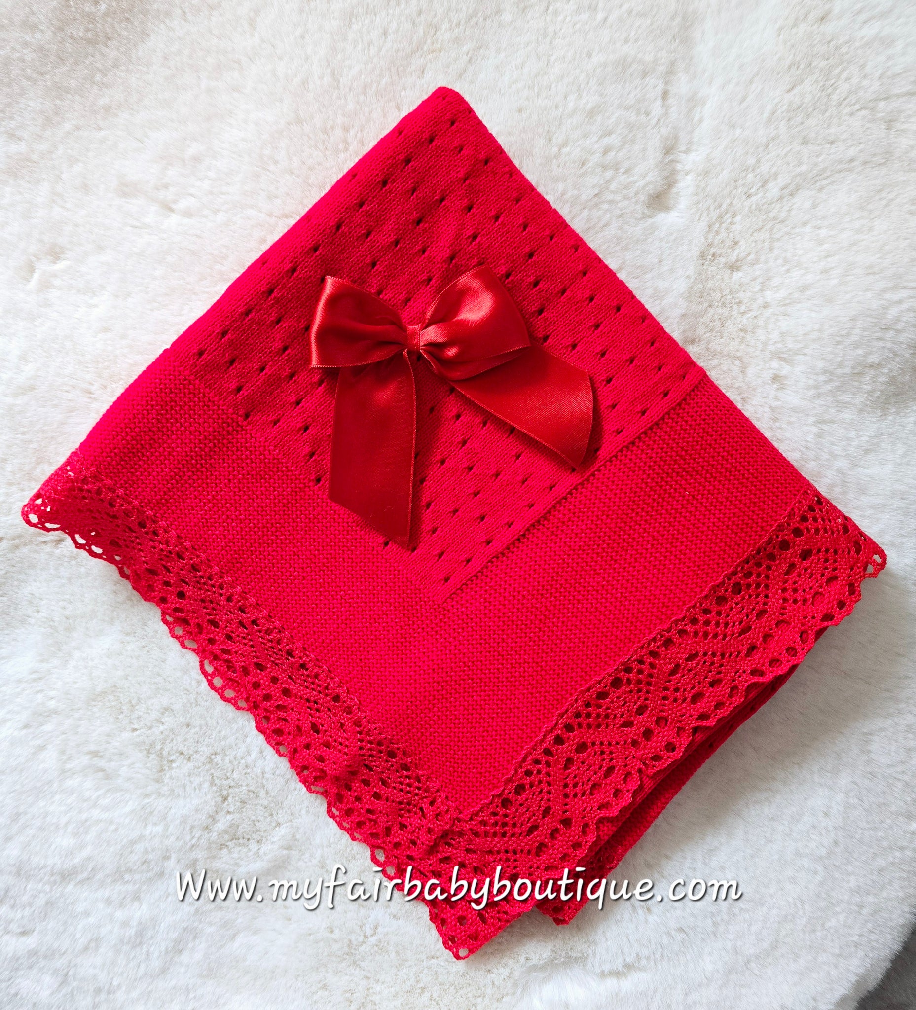 Spanish Unisex Baby Red Lace & Bow Shawl / Blanket
