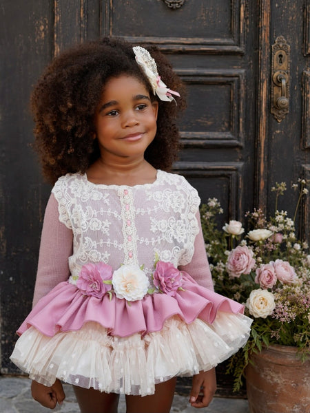 Ela Confeccion AW26 Spanish Girls Pink Knitted Puffball Dress - MADE TO ORDER