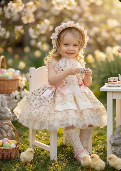 Sonata Infantil SS26 Girls Lace Bunny Puffball Dress VE2612 ~ MADE TO ORDER