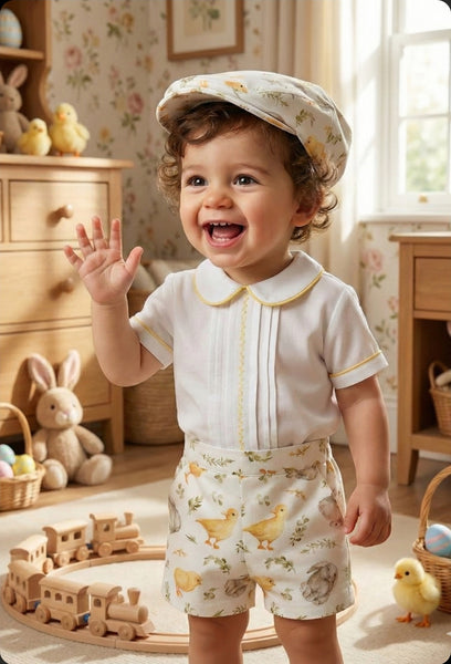 Sonata Infantil SS26 Boys Easter Chick & Bunny Short Set VE2602 - MADE TO ORDER