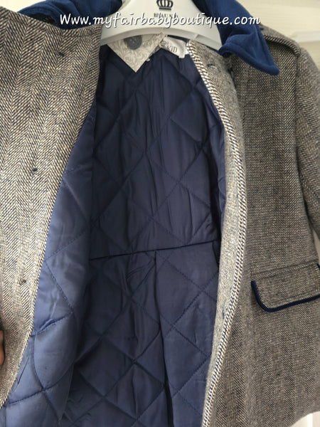 Beau Kid Traditional Boys Navy Tweed Coat 1500a ~ 3-6y