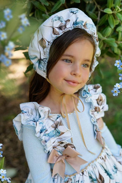 Ela Confeccion AW25 Spanish Girls Blue Floral Puffball Dress - MADE TO ORDER