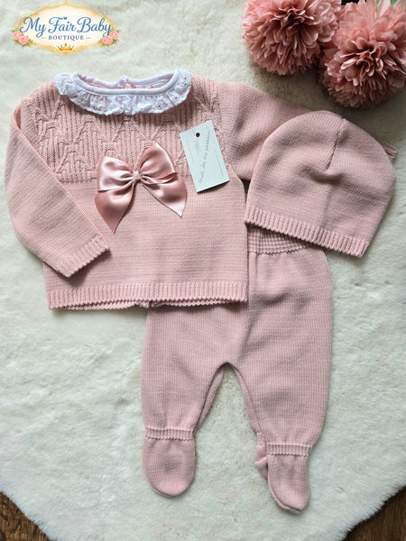 Spanish Baby Girls Dusky Pink Knitted 3pc Set ~ 0-3 months