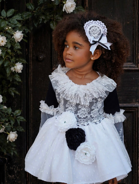 Ela Confeccion AW26 Spanish Girls Navy Knitted Puffball Dress - MADE TO ORDER