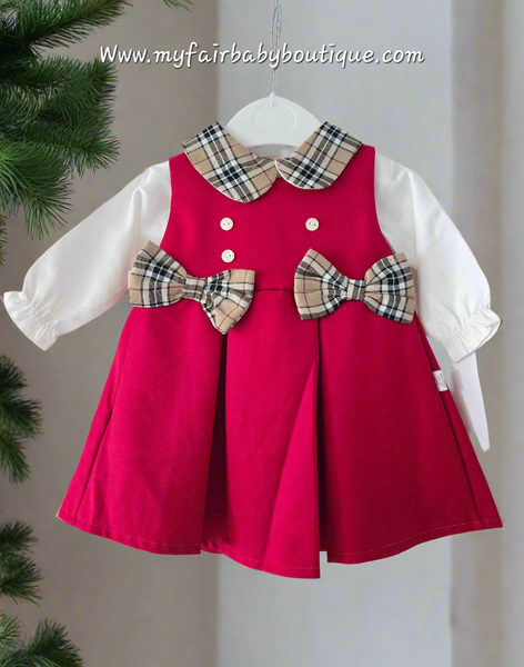 Spanish Baby Girls Red & Beige Pinafore Dress Set ~ 3-36m