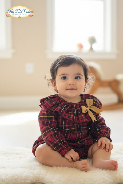 Ceyber Spanish Baby Girls Red Tartan Christmas Romper 25517 ~ 12-36m
