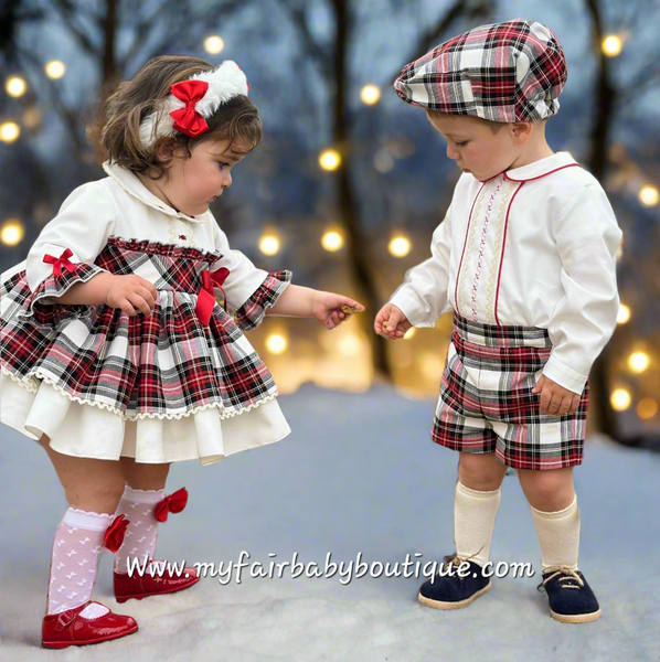 Sonata Infantil AW25 Spanish Baby Boys Red Plaid Short Set IN2504 - MADE TO ORDER