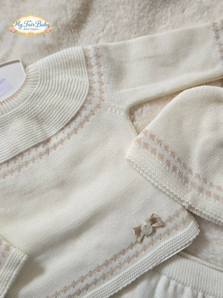 Spanish Unisex Baby Cream & Camel Knitted 3PC Set C2024 - 3-9M