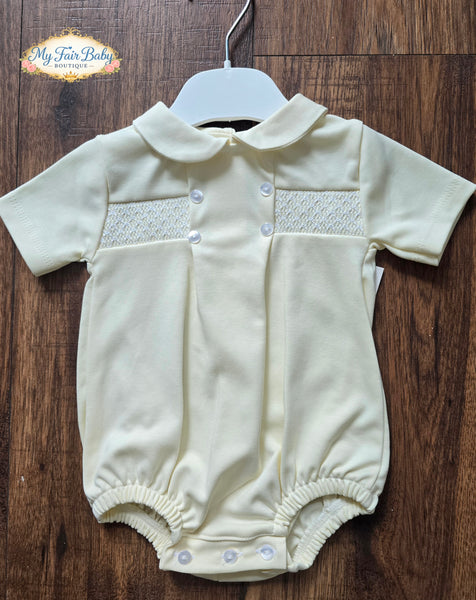 Spanish Baby Boys Lemon Cotton Smocked Romper SG260 - 3-18m