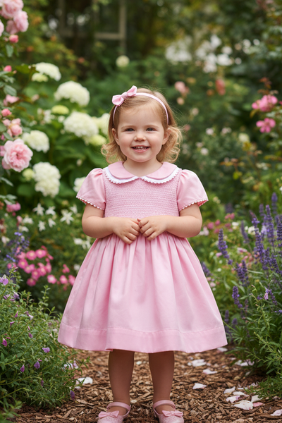 Mabini Spanish Girls Blush Pink Smocked Dress, Pants & Headband 2503 ~ 6m-6y