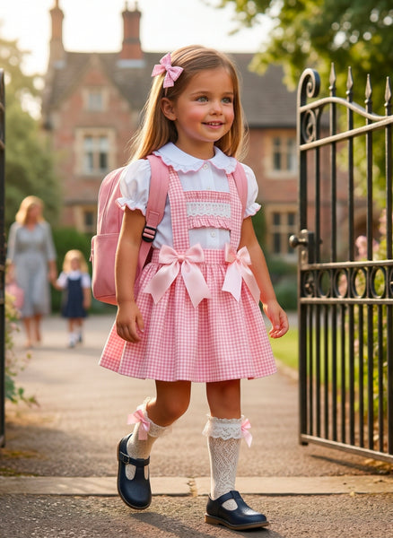 Sonata Infantil Spanish Girls Gingham Pinafore School Dress & Blouse Set C02601 - MADE TO ORDER