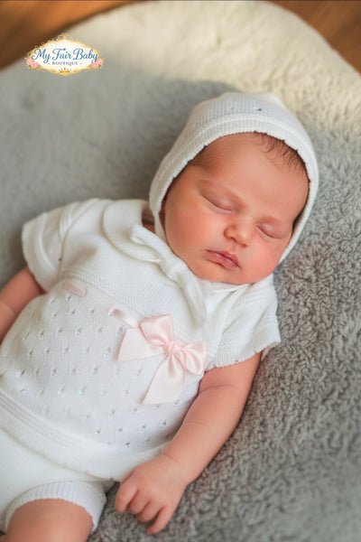 Spanish Baby Girls White & Pink Knitted Jam Pant 3pc Set ~ 0-3m