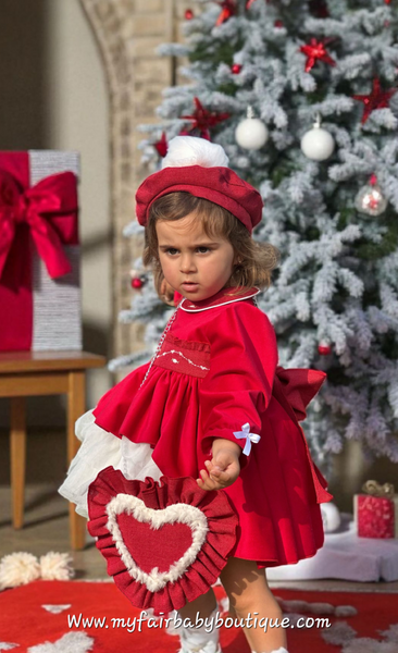 Sonata Infantil AW25 Spanish Girls Red Smocked Puffball Dress IN2505 ~ MADE TO ORDER