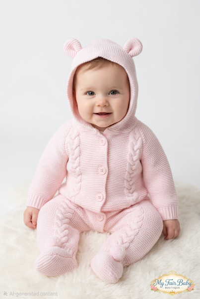 Traditional Baby Girls Pink Knitted Pramsuit 4194