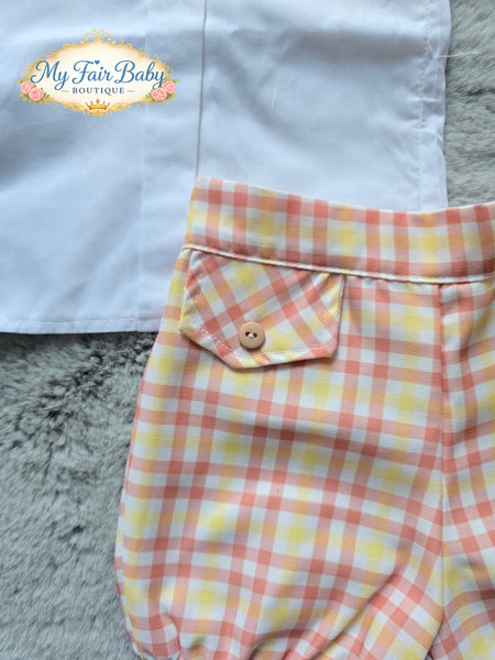 Spanish Baby Boys Lemon & Orange Check Short Set EL224 ~ 3-36m