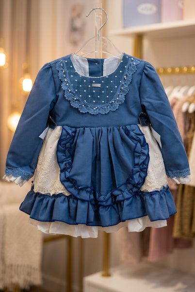La Amapola Spanish Girls Blue Matilda Puffball Dress & Pants ~ 1 & 2 years