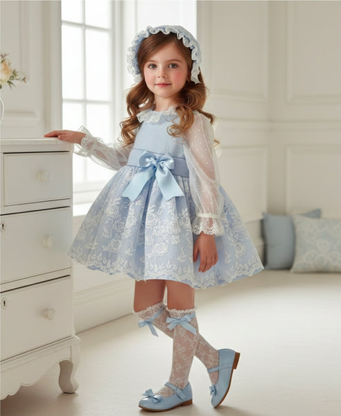 Sonata Spanish Girls Blue Lace Puffball Dress VE2621- MADE TO ORDER