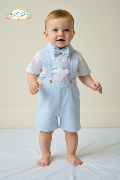 Spanish Baby Boys Blue Waffle H-Bar Dungarees 3pc EL217 ~ 3-36m