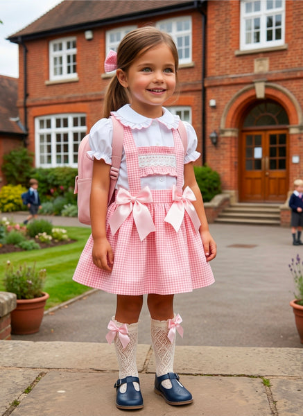 Sonata Infantil Spanish Girls Gingham Pinafore School Dress & Blouse Set C02601 - MADE TO ORDER