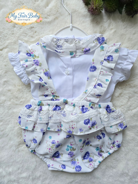 Spanish Baby Girls Purple Floral Romper Set M002P