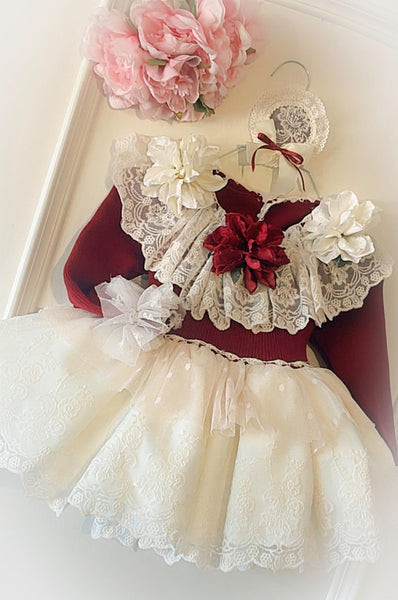 Ela Confeccion AW26 Spanish Girls Red Knitted Puffball Dress - MADE TO ORDER