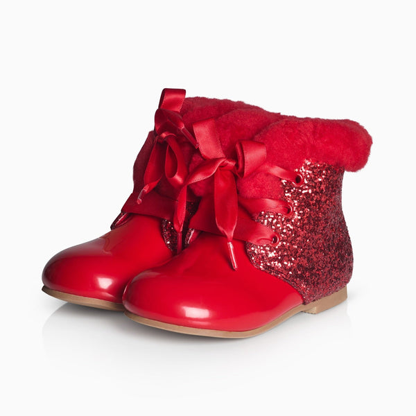 Beau Kid Girls Red Patent & Glitter Ankle Boots