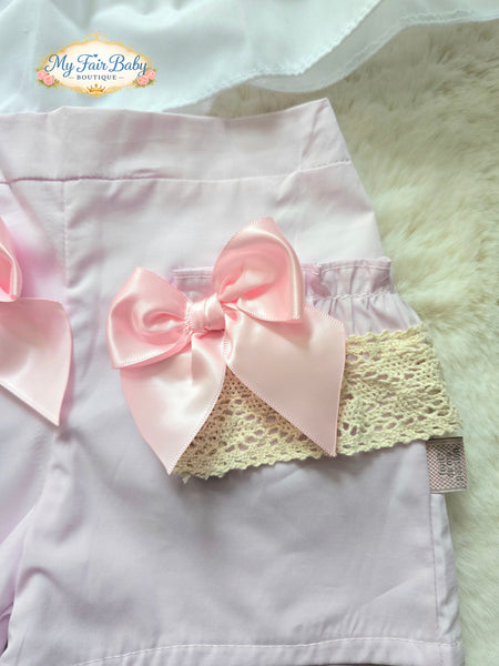 Spanish Baby Girls White Peplum Blouse & Pink Short Set M004 ~ 3-36m