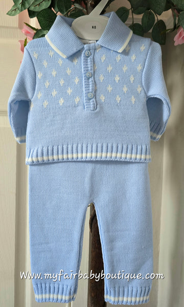 Spanish Baby Boys Blue Knitted Jumper & Trouser Set 5364 ~ NB-18m