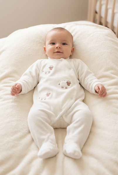 Spanish Unisex Baby Cream Sheep Velour Sleepsuit/Babygrow 23120